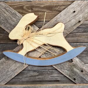 Country Chic Wooden Rocking Rabbit Wall Decor, Whimsical Easter Spring Decor